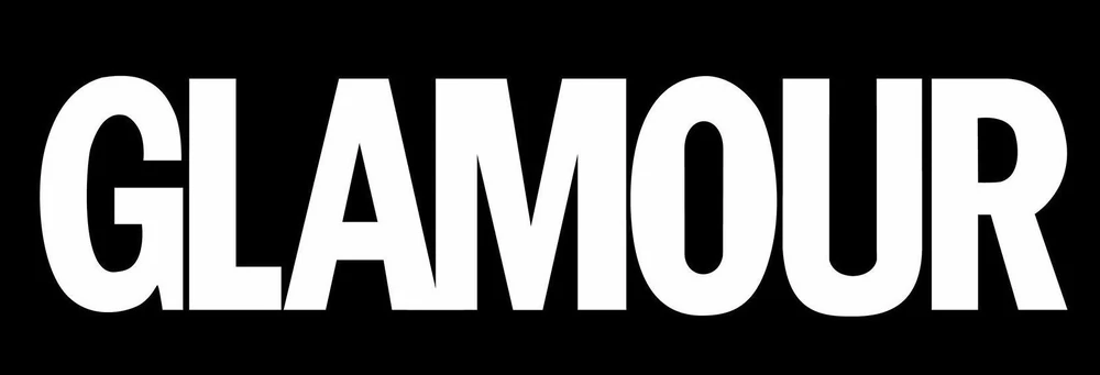 The word "GLAMOUR" in bold, white capital letters on a solid black background.